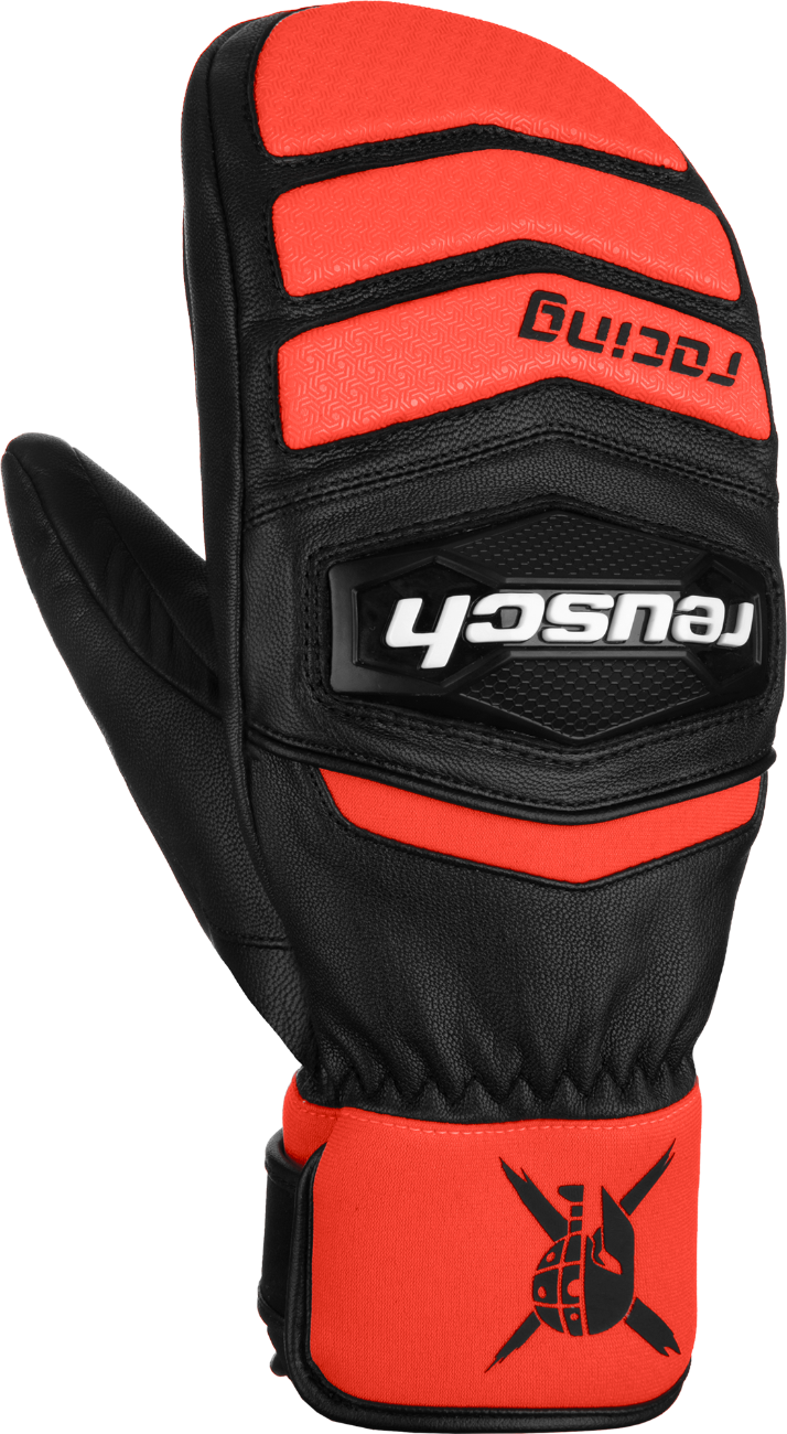 Racing fluo red winter gloves Reusch Worldcup Warrior Team Mitten 2.0, front view