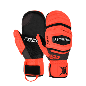Racing red-black winter gloves Reusch Worldcup Warrior GS Mitten 2.0, front and back view
